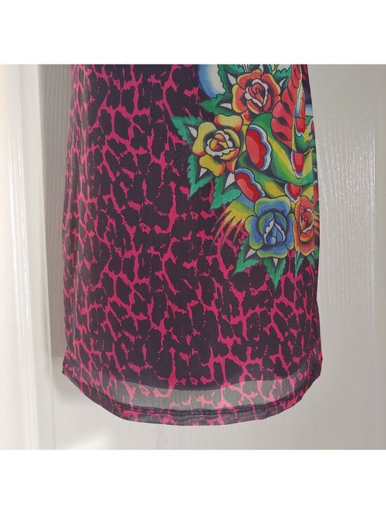 Ed Hardy Slip Dress Tattoo Snake Bratz Sleeze Y2K Mini Strappy Edgy Clubwear L - Picture 6 of 12